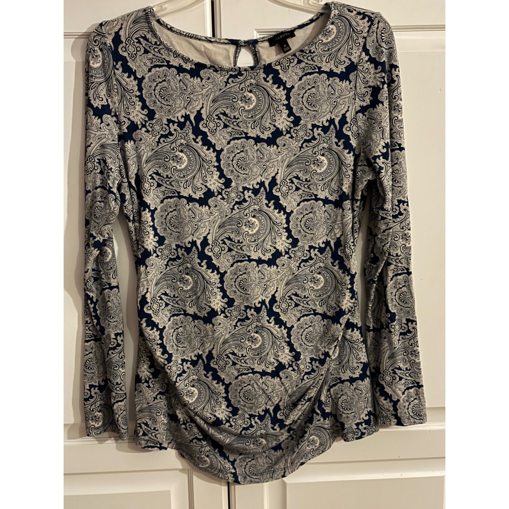 Talbots Womens Long Sleeve Top‎ Paisley Print Navy Blue Size Medium